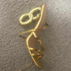 Gold Strappy Sandals with Unique Heel